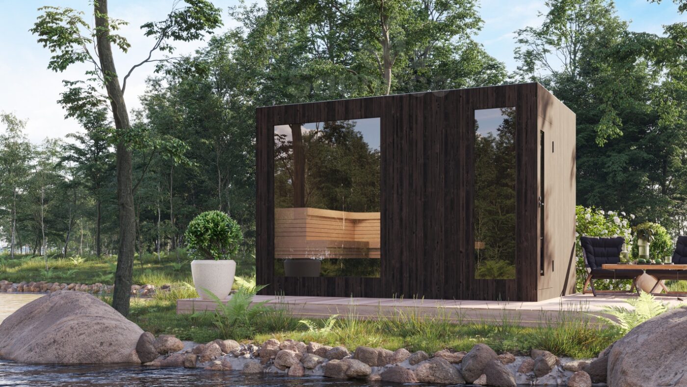 "Quadrat" Moderne Gartensauna- Zweiraum -Sauna-Badetonne
